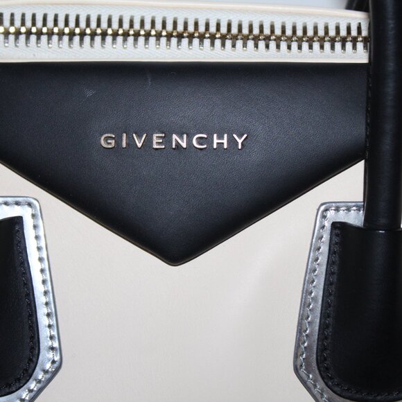 Givenchy Antigona Tri Color Cream Black Silver Top Zip Shoulder Bag Tote Duffle - Picture 5 of 12